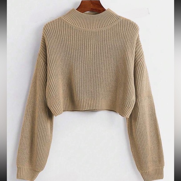 Casual ribbed knit drooped shoulder sweater boho mocha brown - Picture 1 of 2